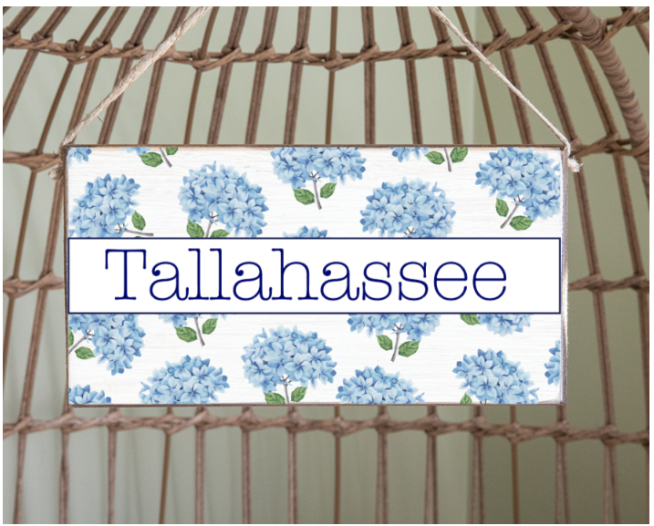 Tallahassee Blue Hydrangea Flower Floral Stems Twine Hanging Sign