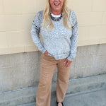 Wildly Pretty cream sweatshirt with allover cheetah print and cream neckline