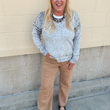 Wildly Pretty cream sweatshirt with allover cheetah print and cream neckline