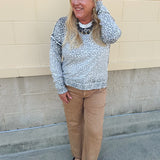Wildly Pretty cream sweatshirt with allover cheetah print and cream neckline
