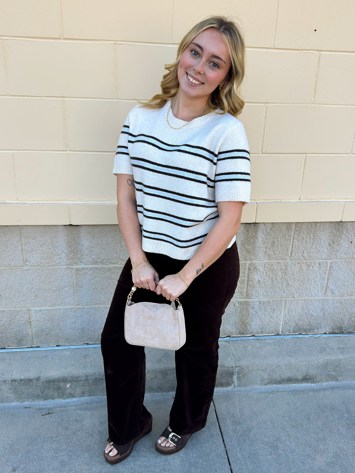 [Z Supply] Gatewood Stripe Sweater Tee in Light Oatmeal Heather