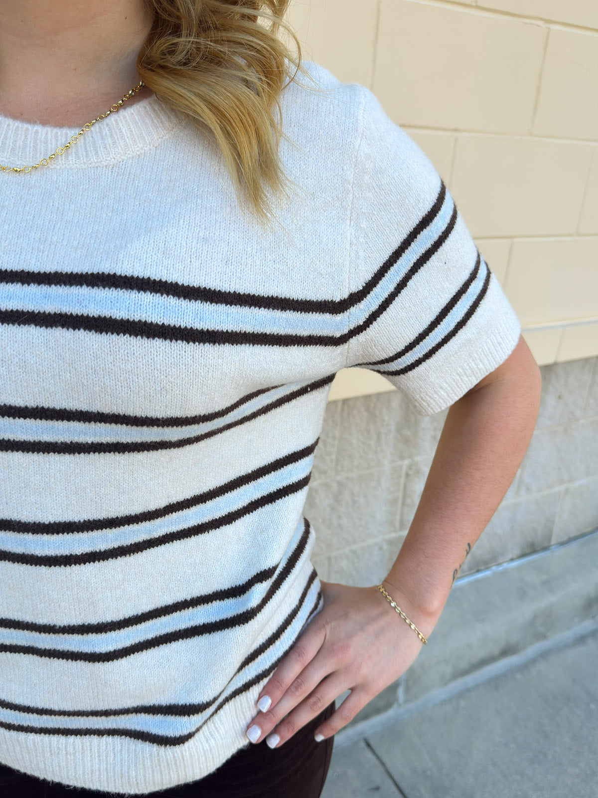 [Z Supply] Gatewood Stripe Sweater Tee in Light Oatmeal Heather