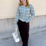 Z Supply Medina Stripe Cardigan in Aqua Cloud with striped knit design