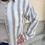 [Z Supply] Perfect Striped Linen Button Up in Light Toffee