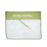 Sage extra large needlepoint project bag with hidden pockets, key leash, and magnetic needle storage