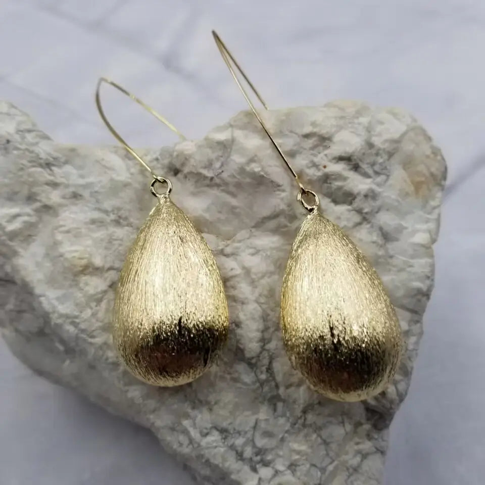Textured Gold Drop Hoop Earrings