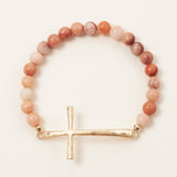 Metal Cross Pendant Natural Stone Bracelet