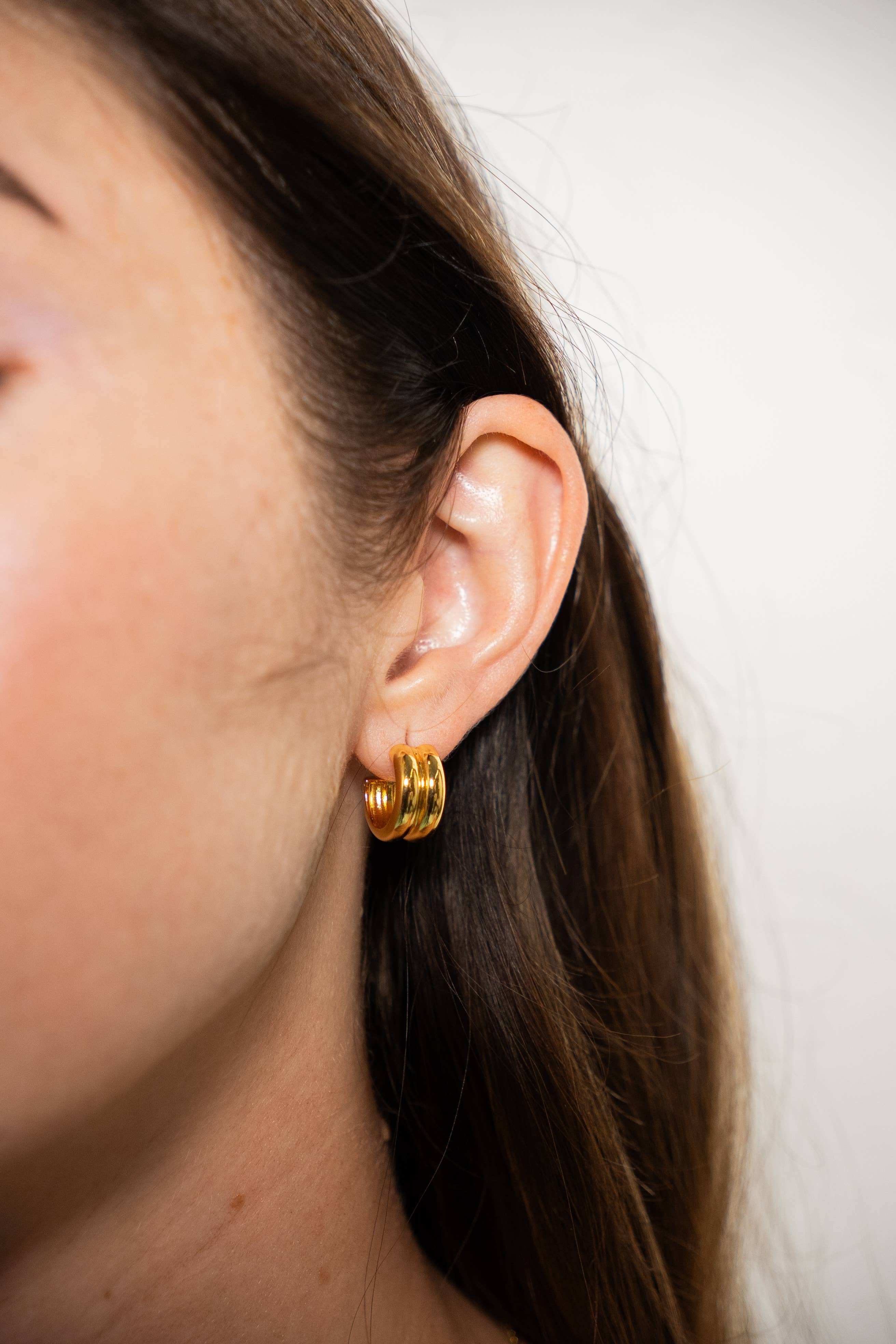 18K gold mini twin hoop earrings