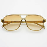 Unisex aviator sunglasses with an olive tint and lightweight modern frame design.