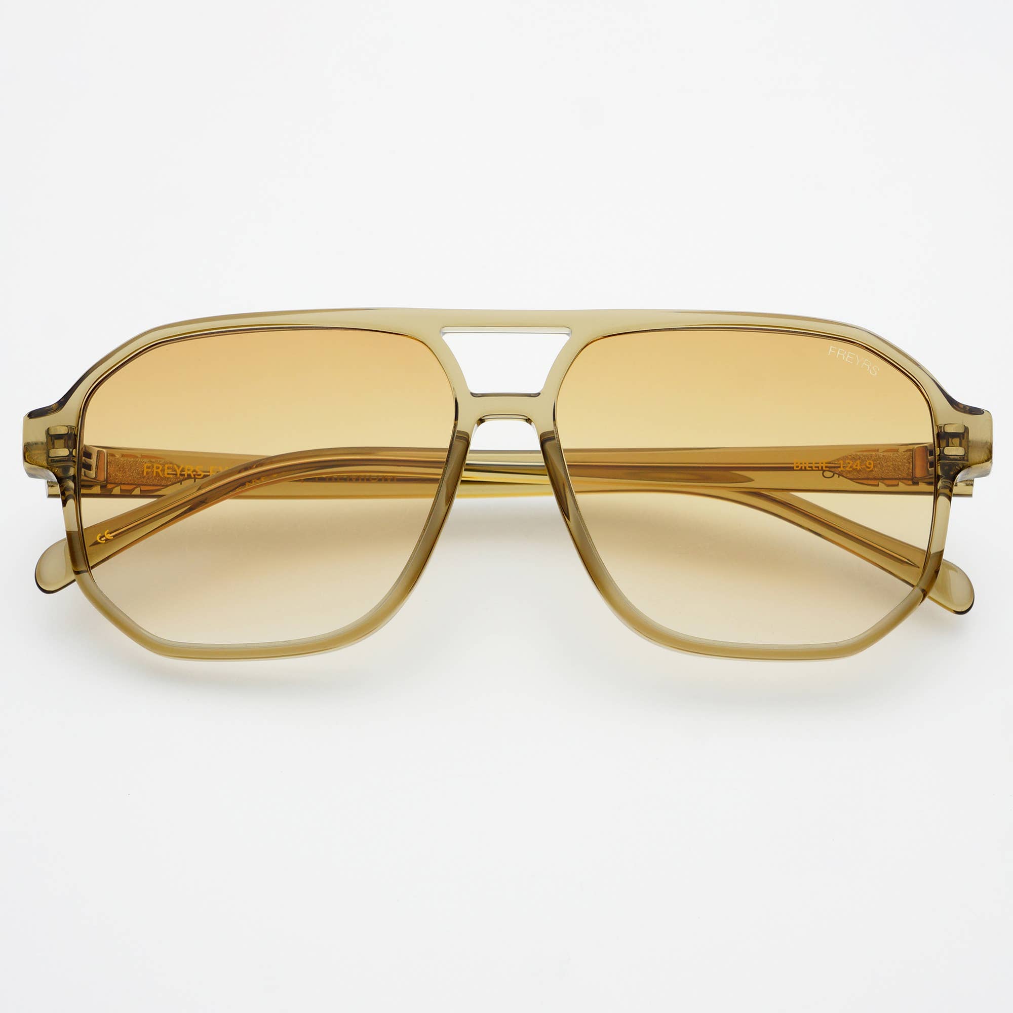 Unisex aviator sunglasses with an olive tint and lightweight modern frame design.