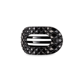 TELETIES small flat round hair clip in jet black quilted design.
