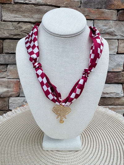 Alabama Crimson Tide Elephant Charm Scarf Necklace - The Pink Pineapple 850
