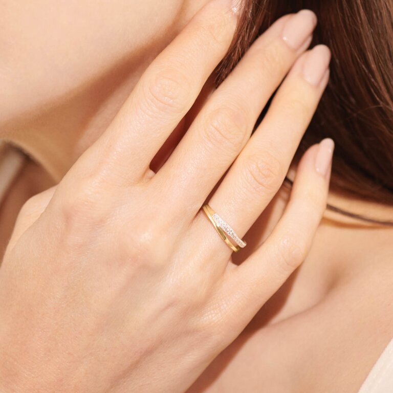 Afterglow Wave Double Ring in Gold-Tone Plating