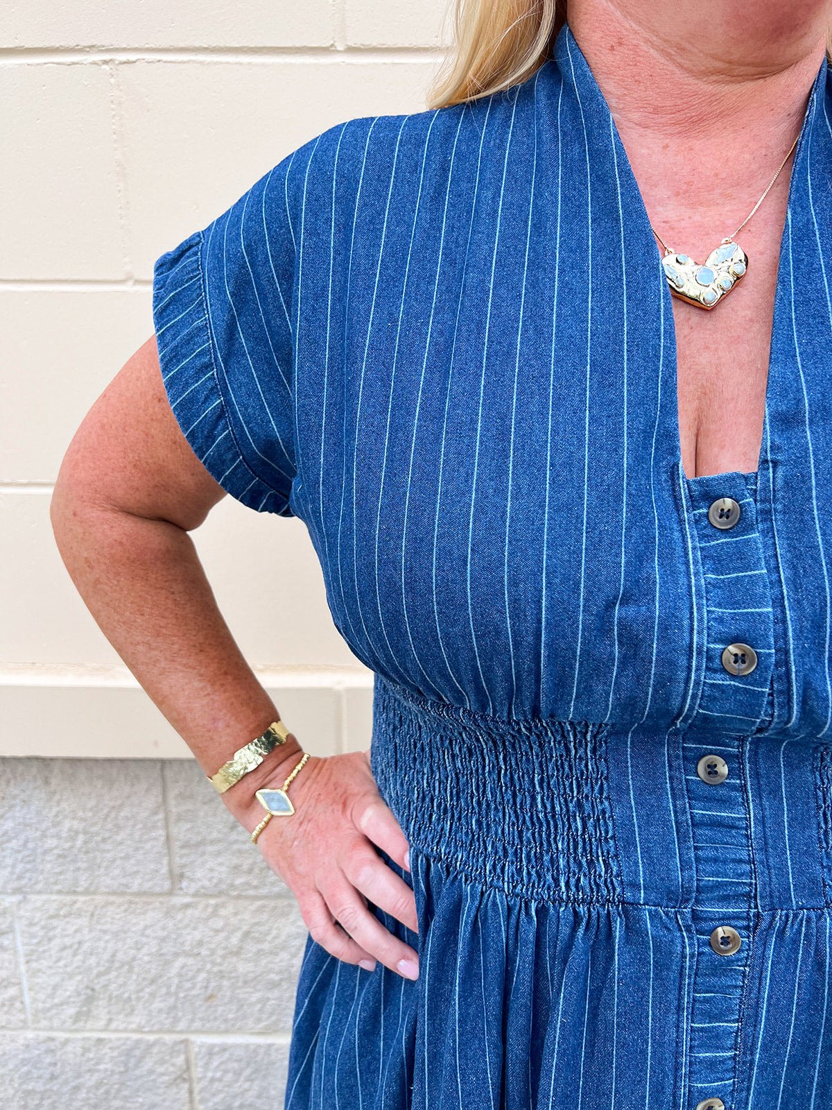 All American Charm Denim Midi Dress - The Pink Pineapple 850