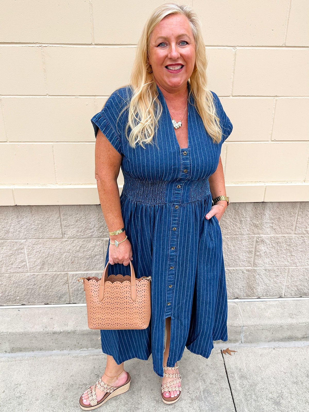 All American Charm Denim Midi Dress - The Pink Pineapple 850