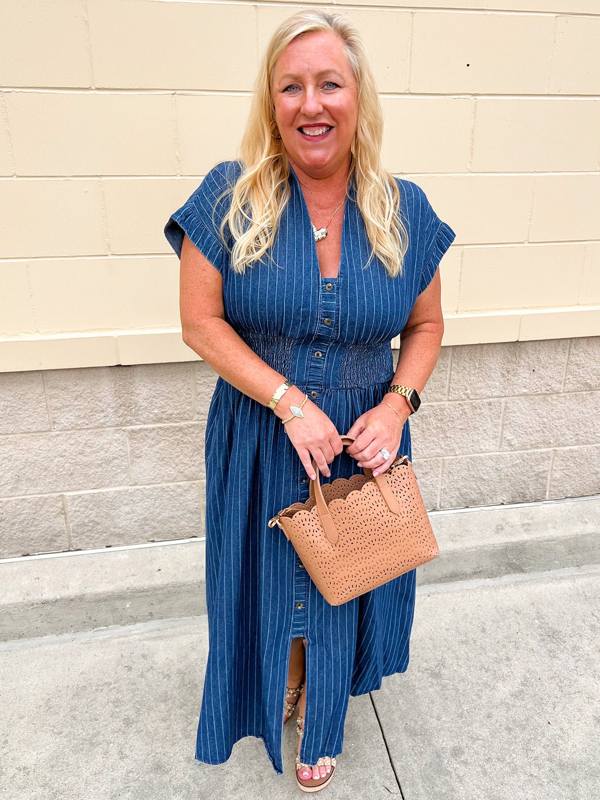 All American Charm Denim Midi Dress - The Pink Pineapple 850