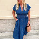 All American Charm Denim Midi Dress - The Pink Pineapple 850