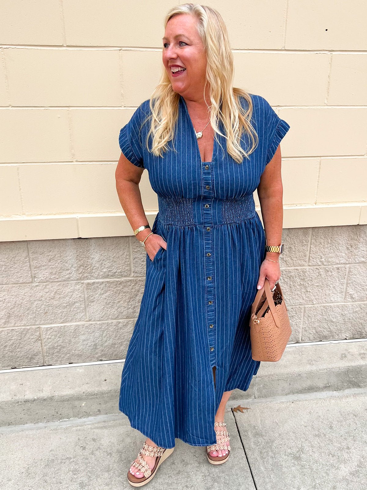 All American Charm Denim Midi Dress - The Pink Pineapple 850