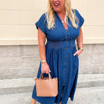 All American Charm Denim Midi Dress - The Pink Pineapple 850