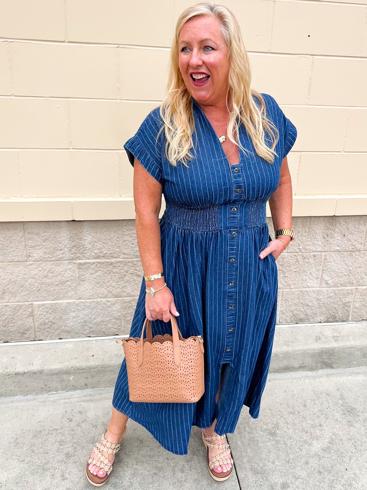 All American Charm Denim Midi Dress - The Pink Pineapple 850