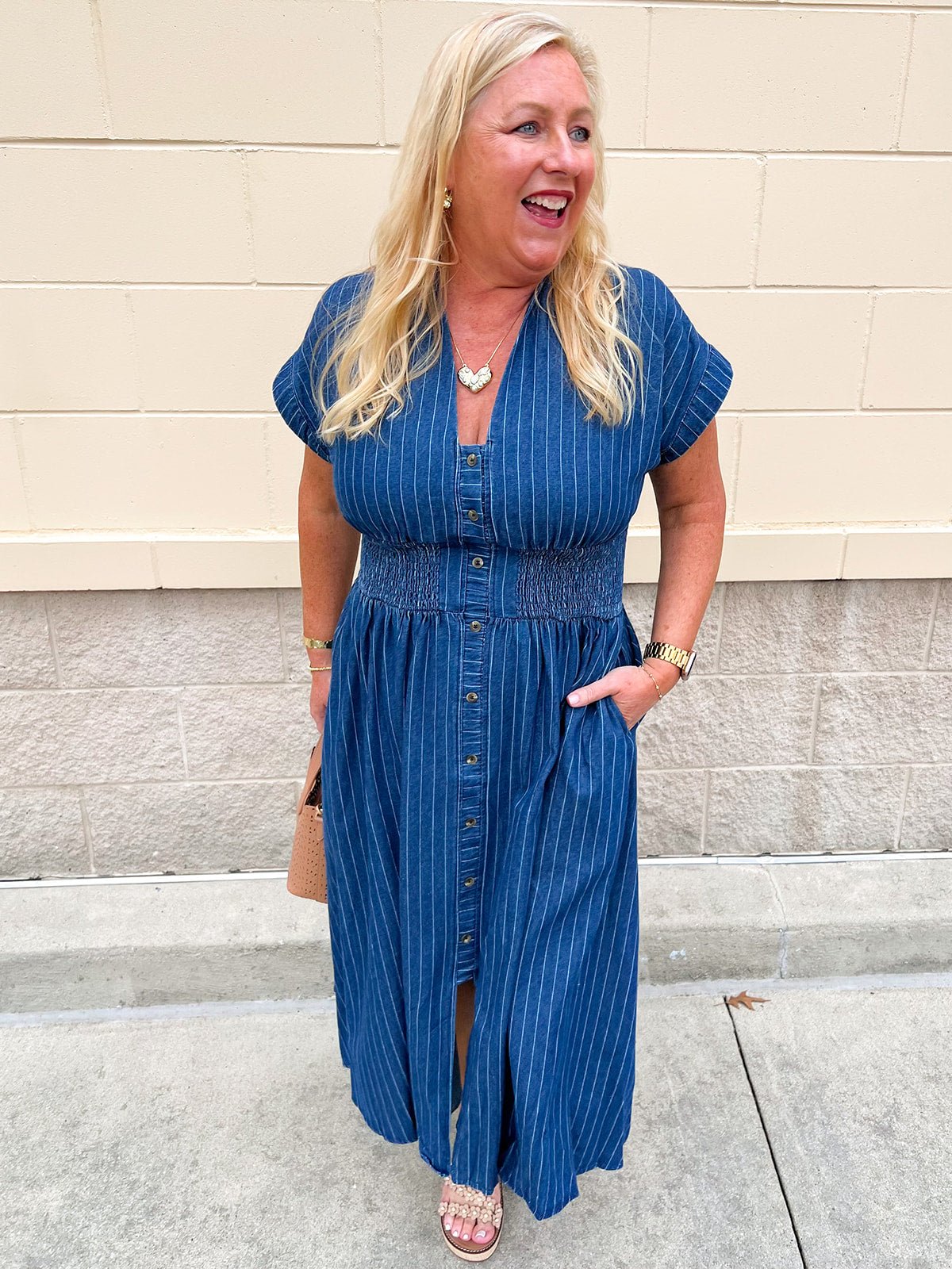 All American Charm Denim Midi Dress - The Pink Pineapple 850