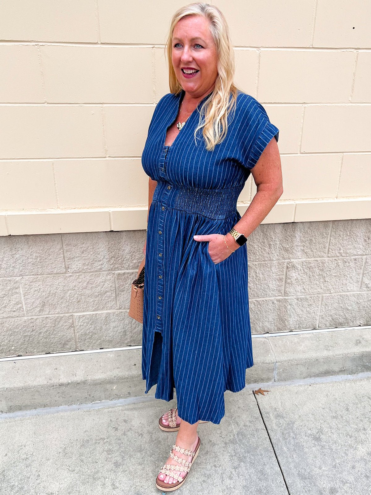 All American Charm Denim Midi Dress - The Pink Pineapple 850