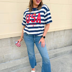 All - American Coastal Stripe Statement Tee - The Pink Pineapple 850