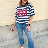All - American Coastal Stripe Statement Tee - The Pink Pineapple 850
