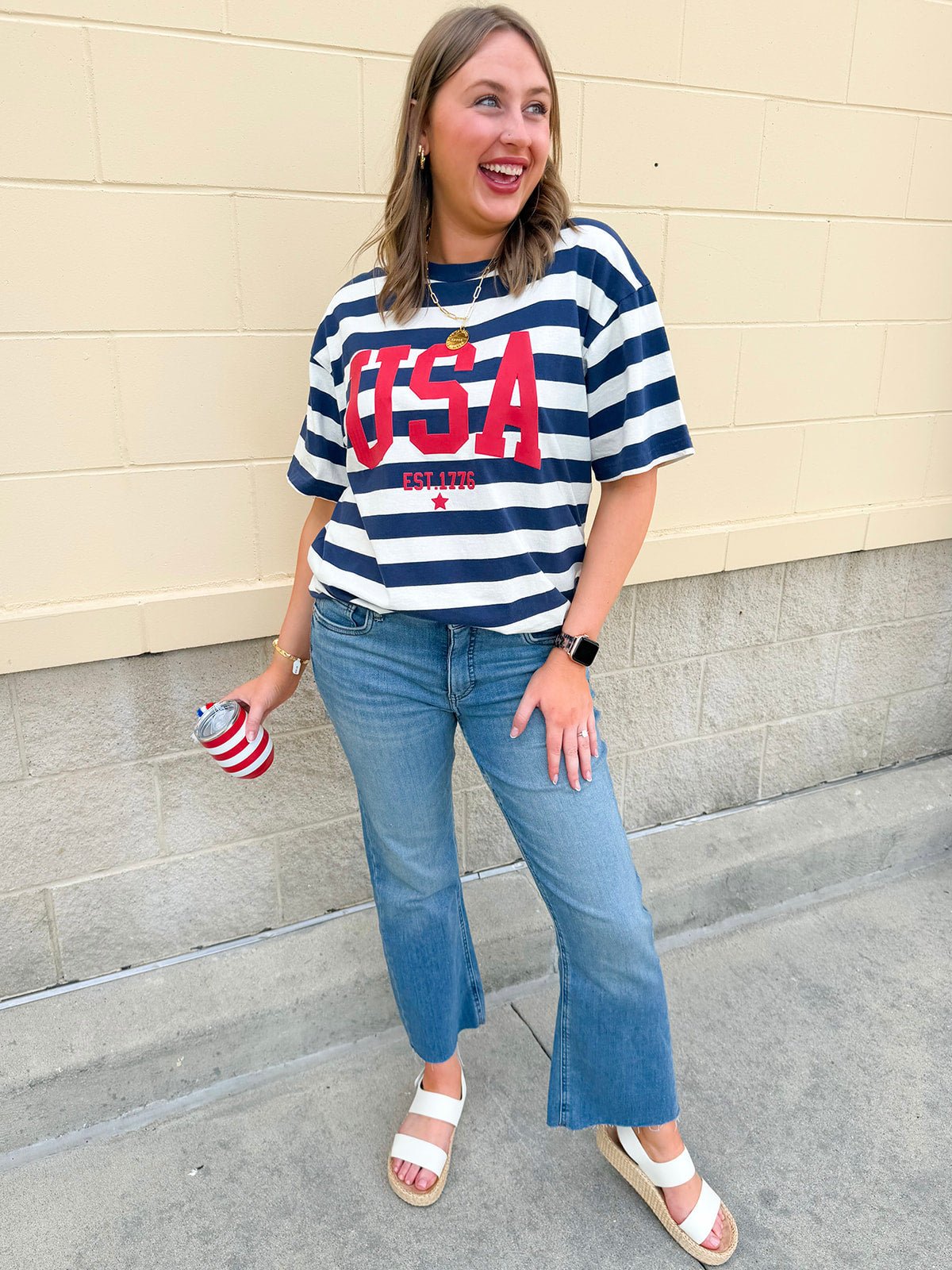 All - American Coastal Stripe Statement Tee - The Pink Pineapple 850