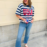 All - American Coastal Stripe Statement Tee - The Pink Pineapple 850