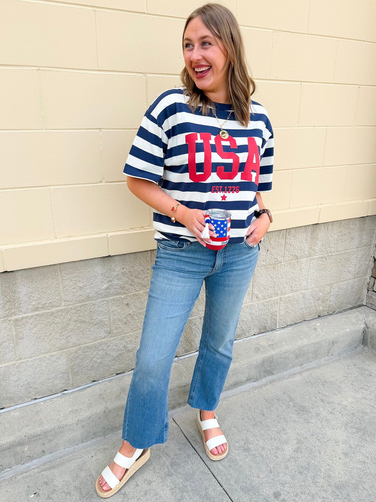 All - American Coastal Stripe Statement Tee - The Pink Pineapple 850