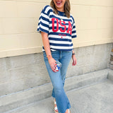 All - American Coastal Stripe Statement Tee - The Pink Pineapple 850
