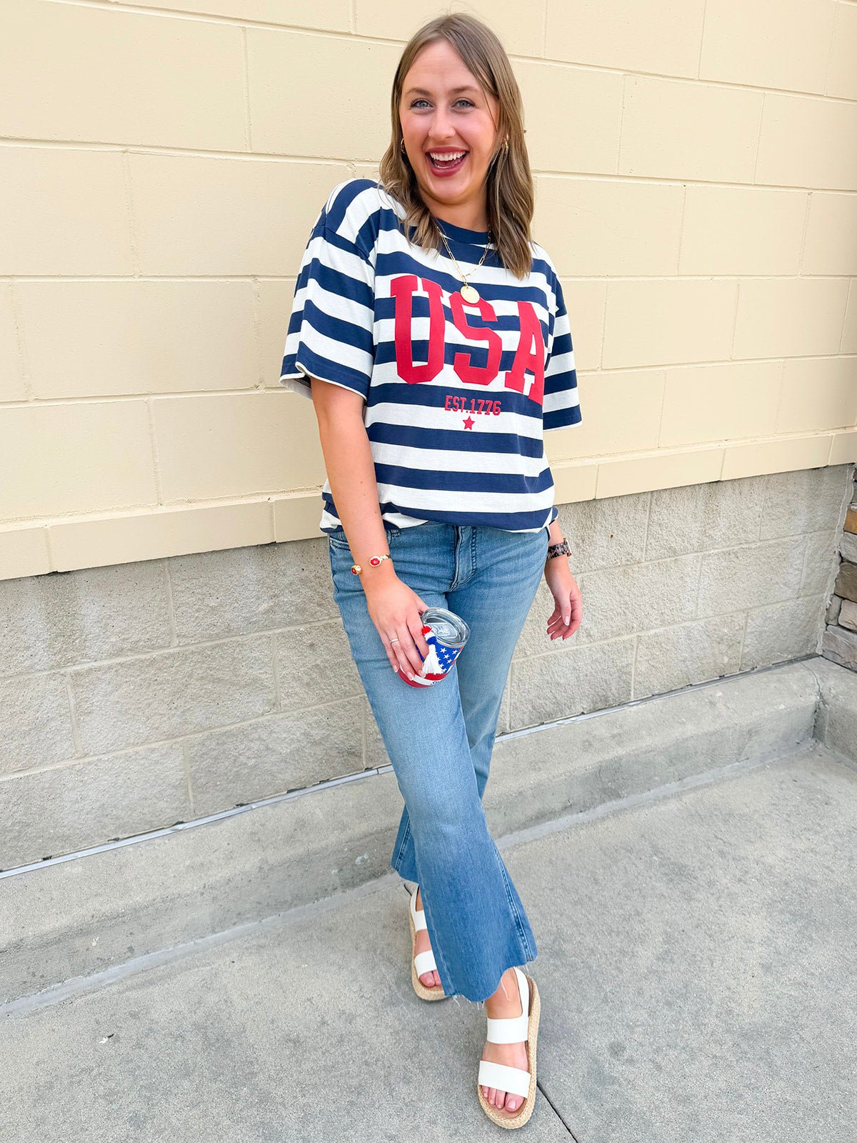 All - American Coastal Stripe Statement Tee - The Pink Pineapple 850