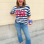All - American Coastal Stripe Statement Tee - The Pink Pineapple 850