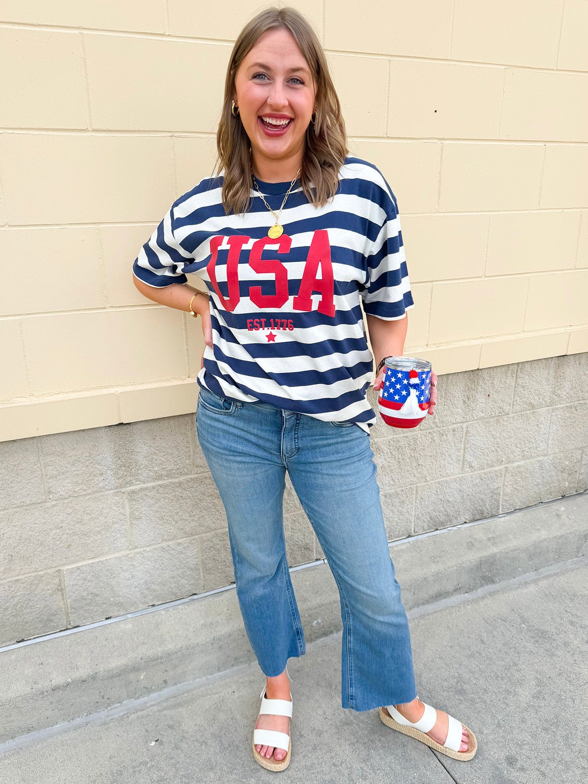 All - American Coastal Stripe Statement Tee - The Pink Pineapple 850