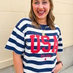 All - American Coastal Stripe Statement Tee - The Pink Pineapple 850