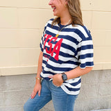 All - American Coastal Stripe Statement Tee - The Pink Pineapple 850