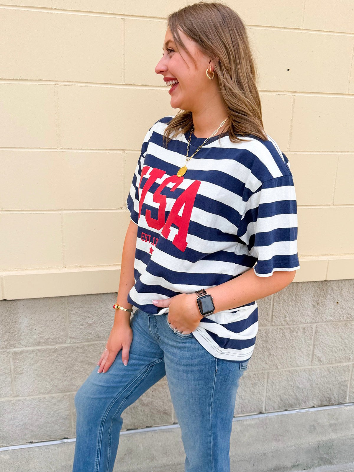 All - American Coastal Stripe Statement Tee - The Pink Pineapple 850