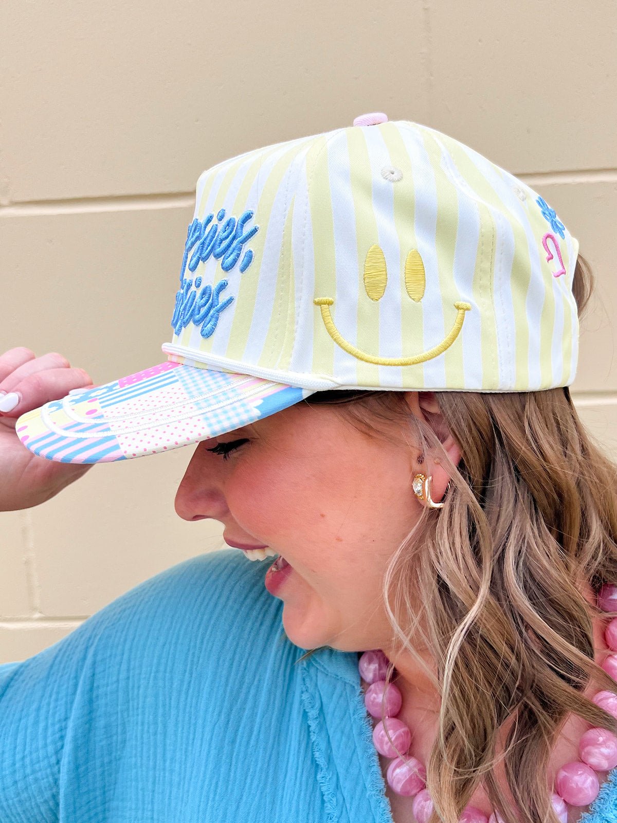“All Oopsies No Daisies” Yellow Striped Trucker Hat - The Pink Pineapple 850