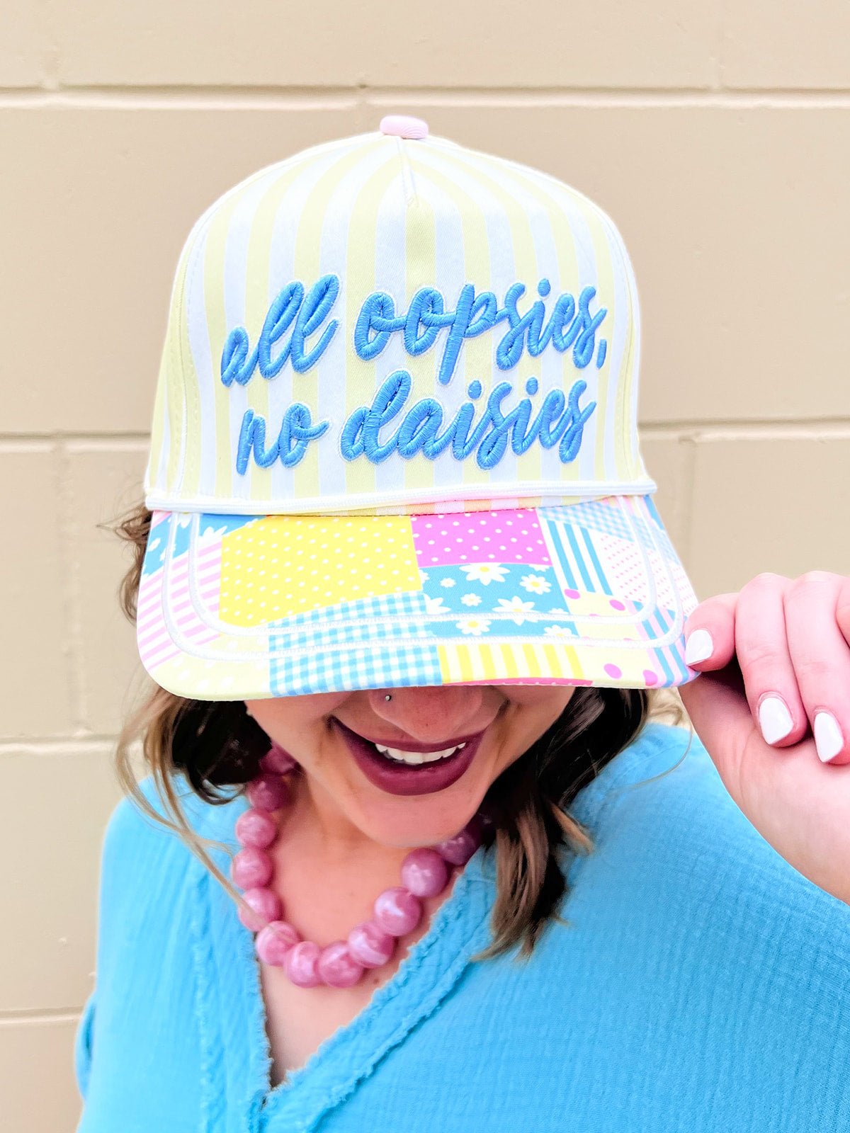 “All Oopsies No Daisies” Yellow Striped Trucker Hat - The Pink Pineapple 850