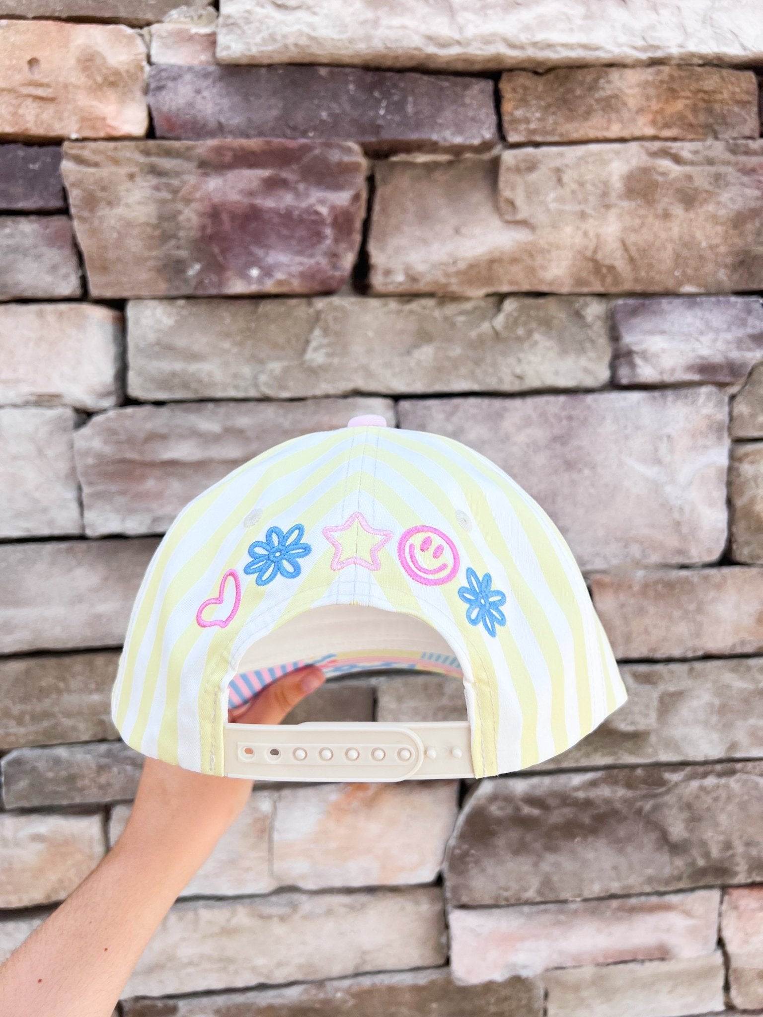 “All Oopsies No Daisies” Yellow Striped Trucker Hat - The Pink Pineapple 850