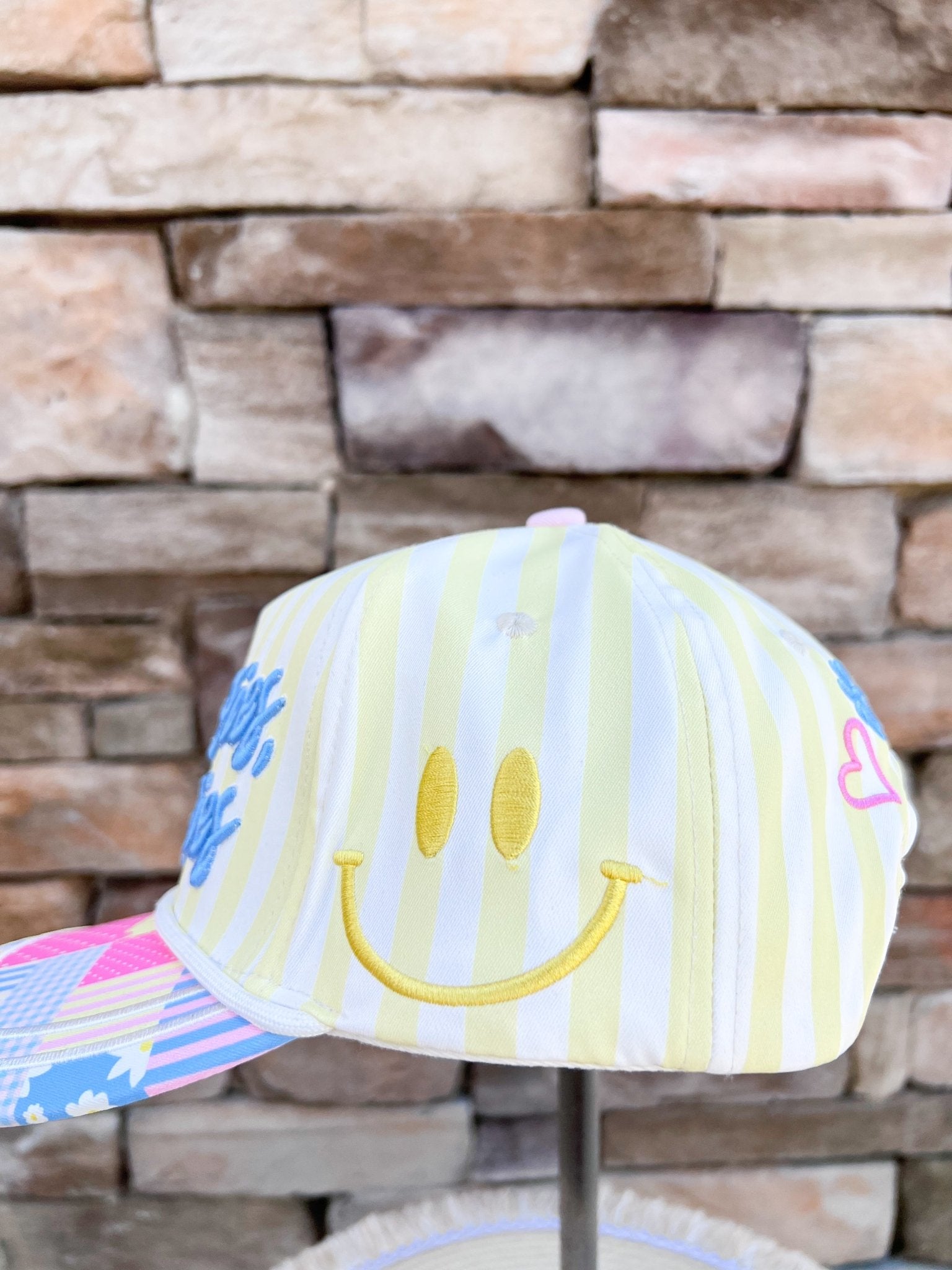 “All Oopsies No Daisies” Yellow Striped Trucker Hat - The Pink Pineapple 850