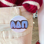 Alpha Delta Pi Blue Bubble Letters Button Pin - The Pink Pineapple 850