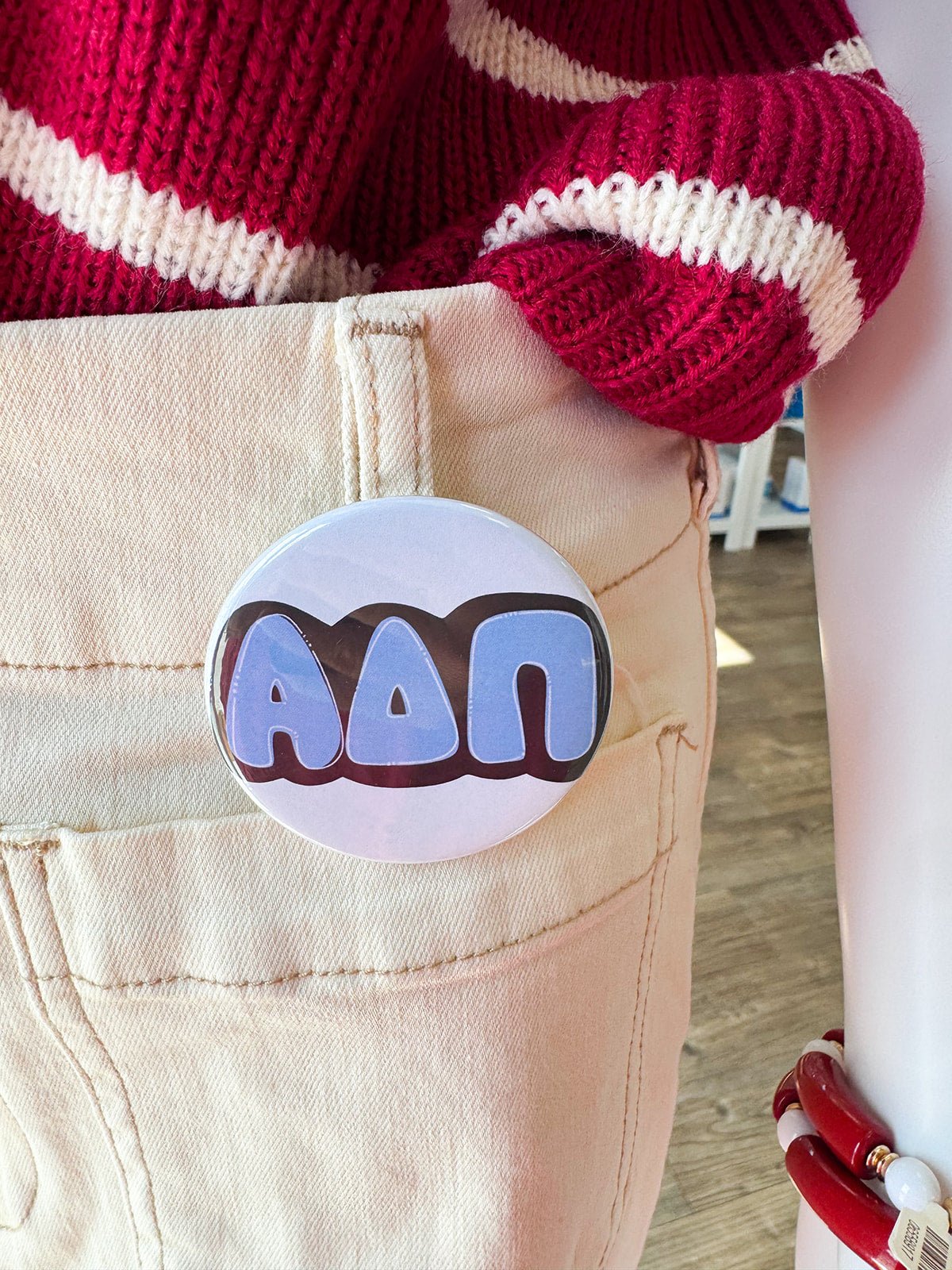 Alpha Delta Pi Blue Bubble Letters Button Pin - The Pink Pineapple 850