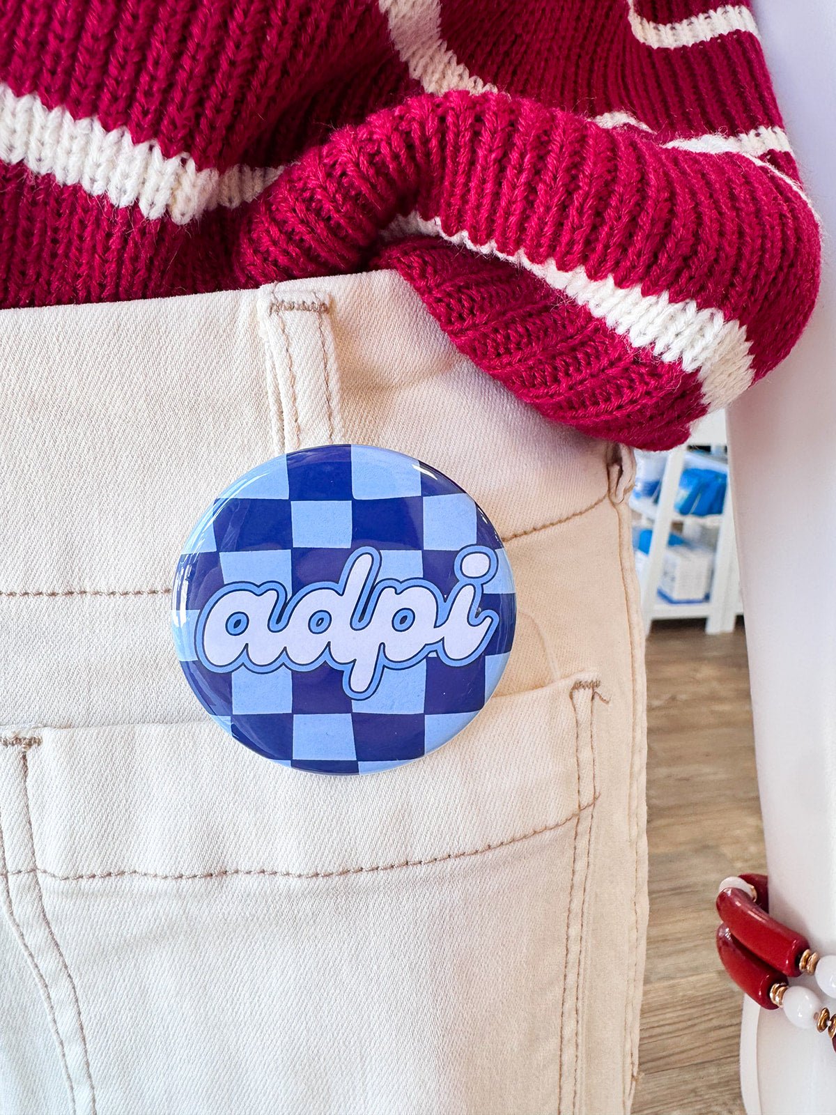 Alpha Delta Pi Blue Checkered Button Pin - The Pink Pineapple 850