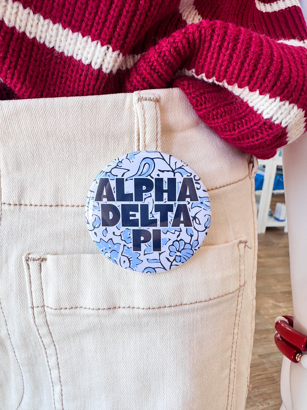 Alpha Delta Pi Blue Floral Button Pin - The Pink Pineapple 850