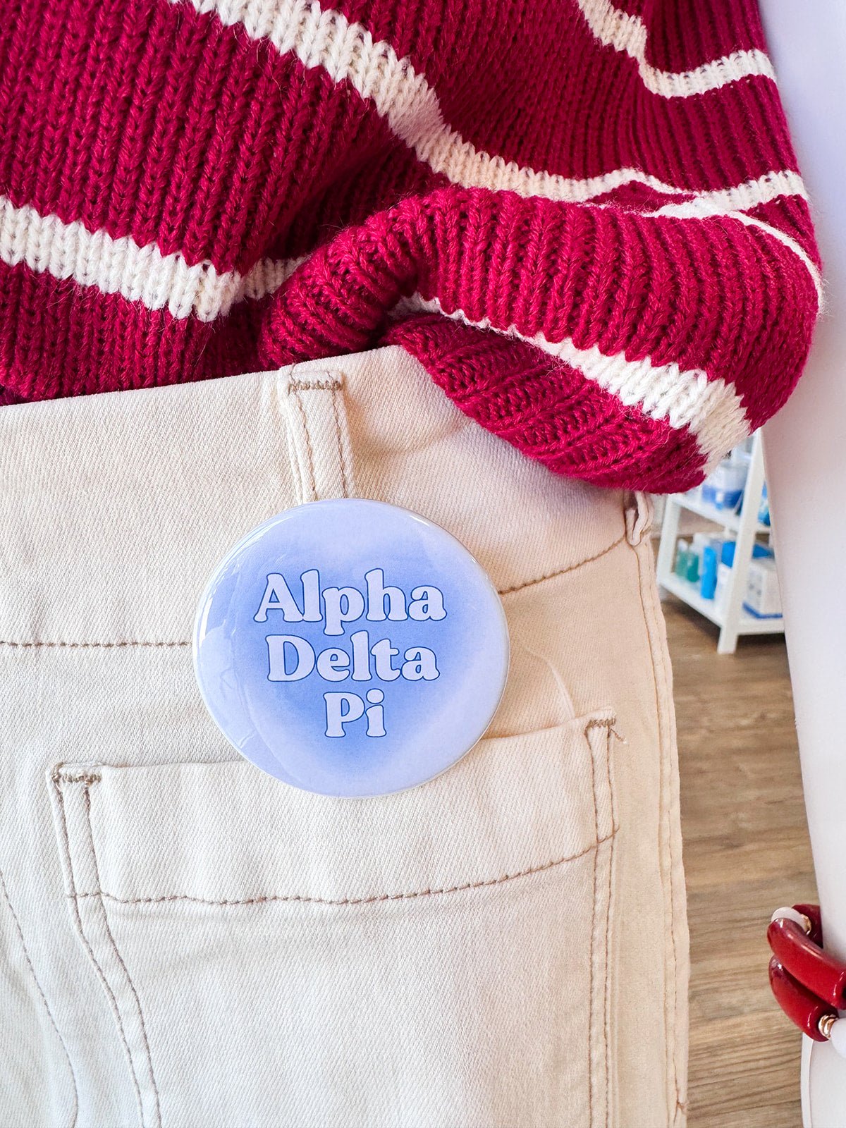 Alpha Delta Pi Blue Heart Button Pin - The Pink Pineapple 850