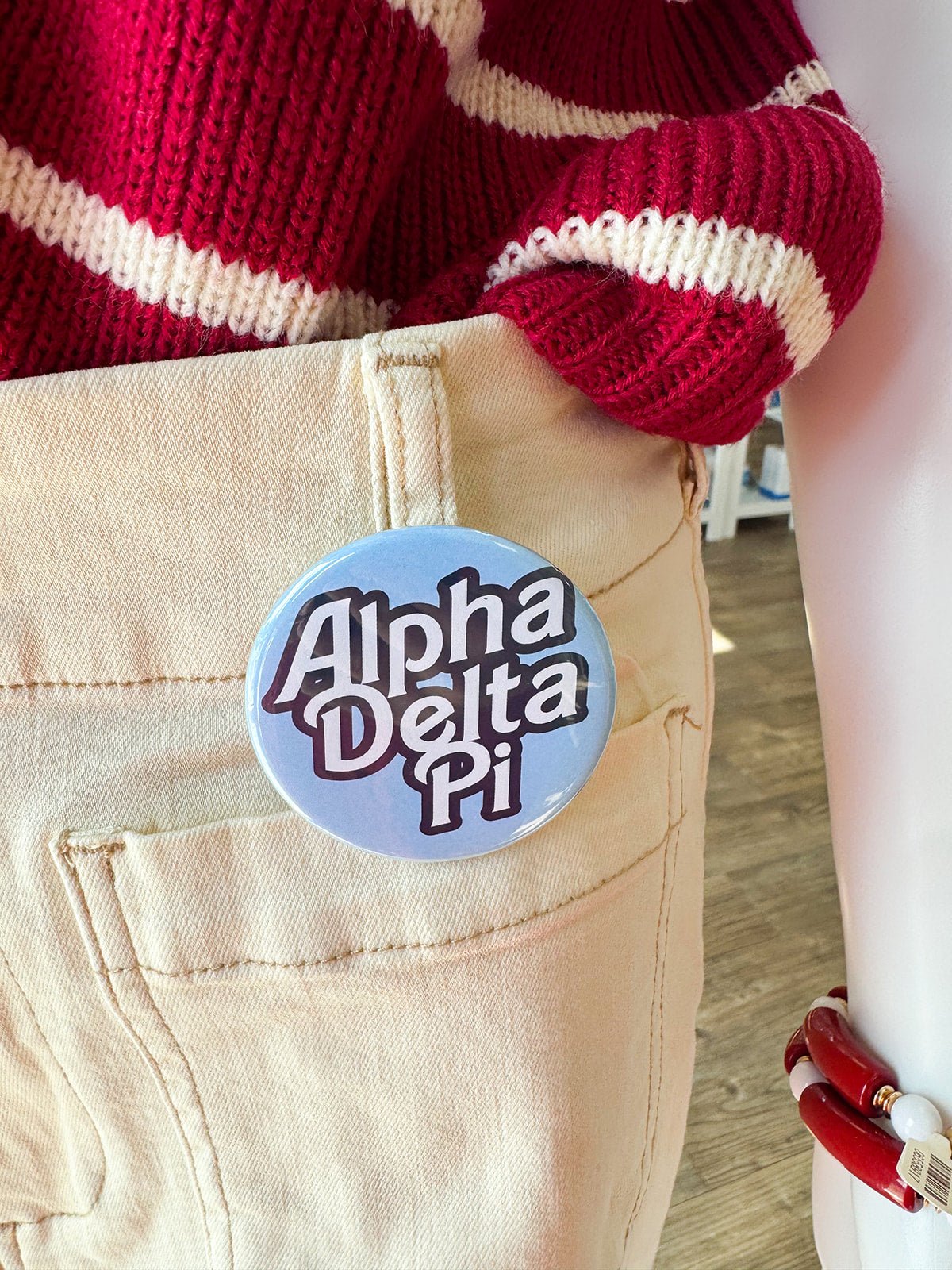 Alpha Delta Pi Blue Statement Letter Button Pin - The Pink Pineapple 850