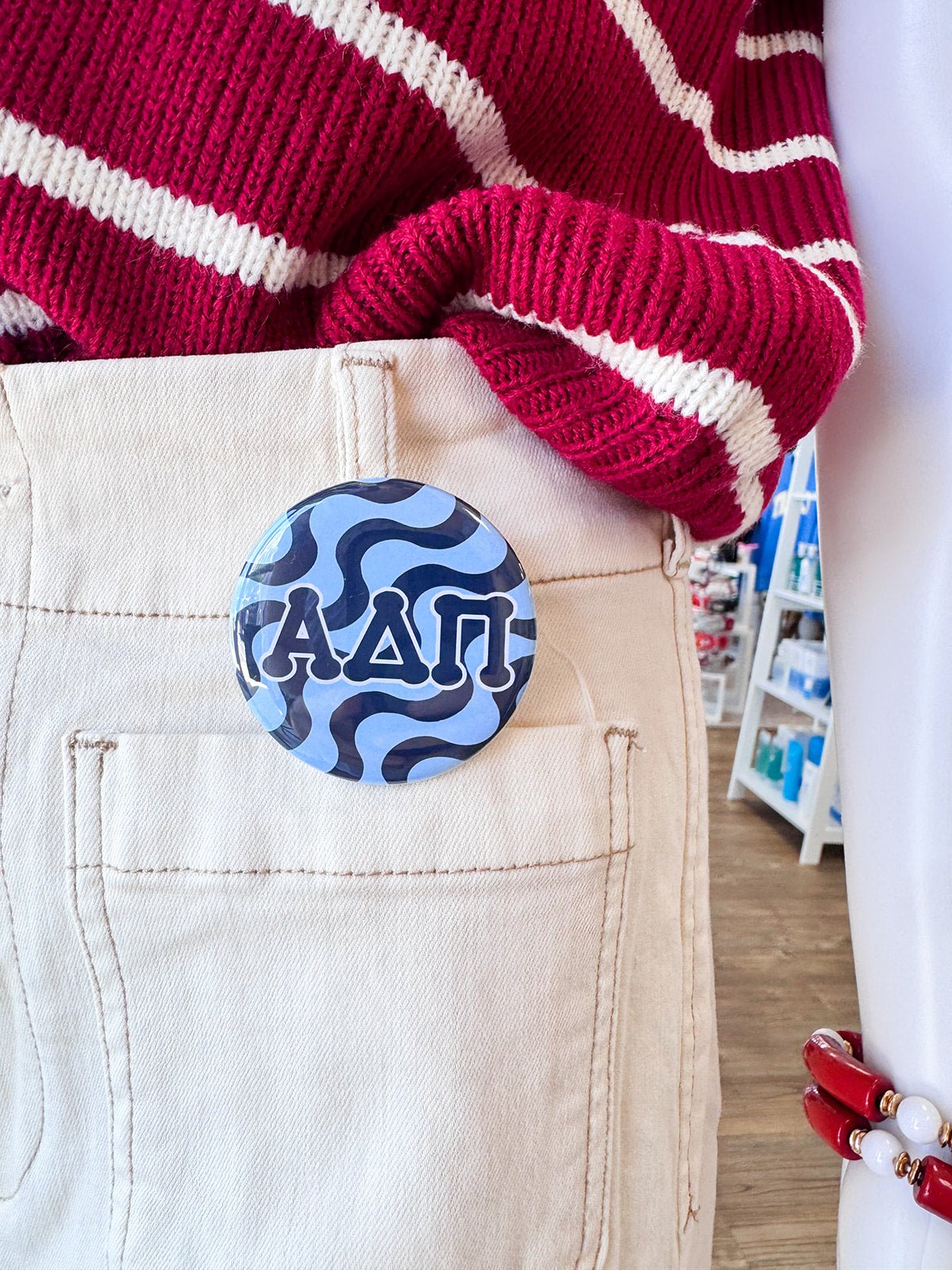Alpha Delta Pi Blue Wave Button Pin - The Pink Pineapple 850