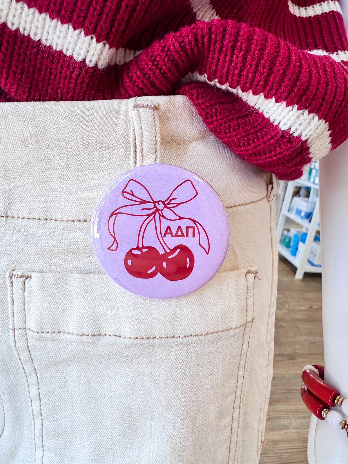 Alpha Delta Pi Cherry Button Pin - The Pink Pineapple 850